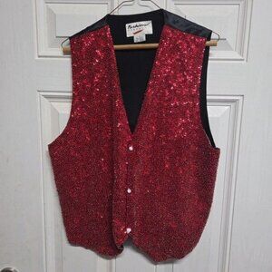 Vintage Red Plaid Chili Pepper Brand Vest Made In USA Fashion Fantasy Sz LARGE